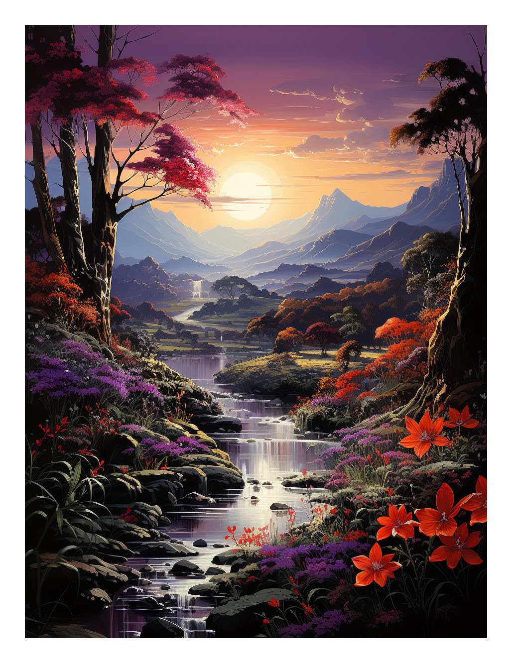 Amazon.com: CAPITUNEISKINEPA Purple & Orange Flowers on River